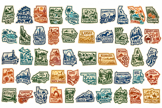 50 States Adventure Stickers | Vintage State Vinyl Decals